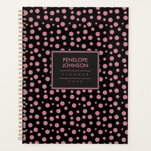 Stijlvolle roze zwarte stippenpatroon planner (Voorkant)