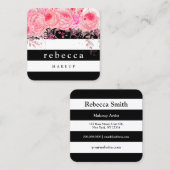 Stijlvolle roze zwarte witte strepen make-up vierkante visitekaartje (Voorkant / Achterkant)