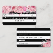 Stijlvolle roze zwarte witte strepen make-up visitekaartje (Voorkant / Achterkant)