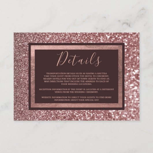 Stijlvolle rozen gouden bordeaux glitter Details Informatiekaartje (Voorkant)