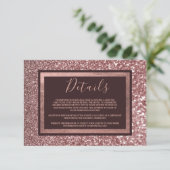 Stijlvolle rozen gouden bordeaux glitter Details Informatiekaartje (Staand voorkant)