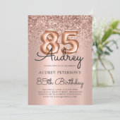 Stijlvolle Rozen Gouden Glitterballon 85e verjaard Kaart (Staand voorkant)