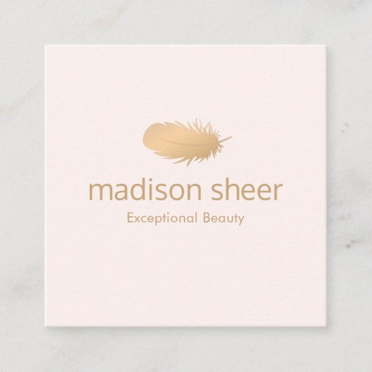 Stijlvolle Rozen gouden veren licht blush roze Vierkante Visitekaartje (Voorkant)