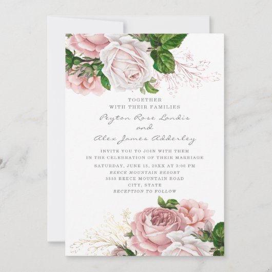 Stijlvolle Rozen met een bleekroze bruine bruilof Kaart (Voorkant)