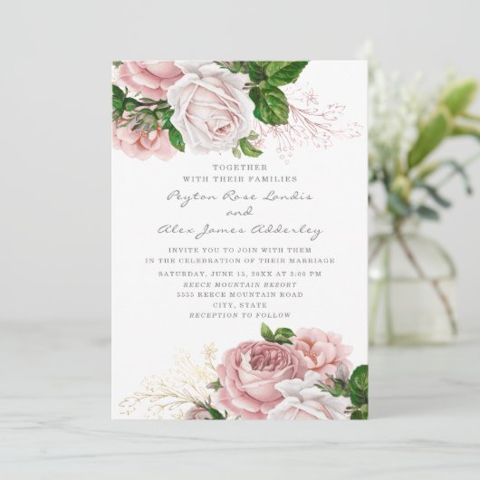 Stijlvolle Rozen met een bleekroze bruine bruilof Kaart (Staand voorkant)