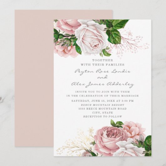 Stijlvolle  Rozen met een bleekroze bruine bruilof Kaart (Voorkant / Achterkant)