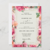 Stijlvolle Rozen tuin gouden Lijst bruiloft uitnod Kaart (Voorkant)