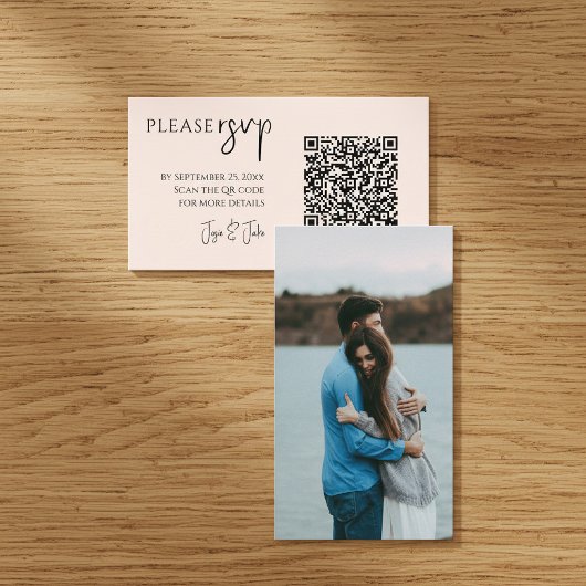 Stijlvolle RSVP-kaart met uw foto- en QR-code Informatiekaartje