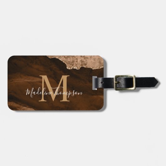 Stijlvolle Rust Gold Agaat Geode Monogram Bagagelabel (Voorkant horizontaal)