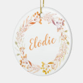 Stijlvolle Rustic Floral Wreath Persoonlijke naam Keramisch Ornament (Links)
