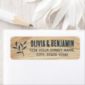 Stijlvolle Rustic Leaf Woodgrain Blue Retour Adres Etiket (Insitu)