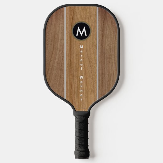 Stijlvolle Rustic Wood Stripe Monogramed Pickleball Paddle (Voorkant)