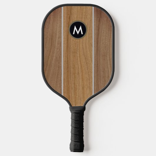 Stijlvolle Rustic Wood Stripe Monogramed Pickleball Paddle (Achterkant)