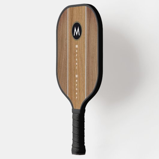 Stijlvolle Rustic Wood Stripe Monogramed Pickleball Paddle (Links)