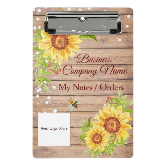 Stijlvolle Rustic Yellow Sunflower Business Mini Klembord (Voorkant)