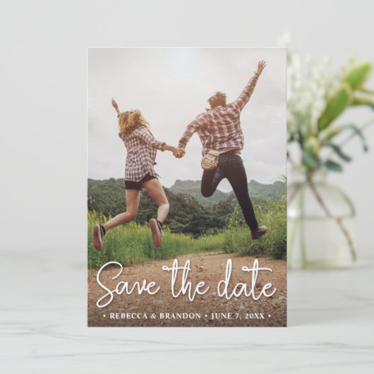 Stijlvolle Rustieke Dubbelzijdige Save The Date Fo (Staand voorkant)