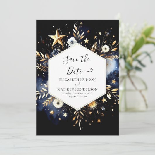 Stijlvolle rustieke hemelse bruiloft save the date (Staand voorkant)