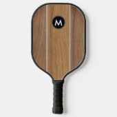 Stijlvolle Rustieke Houten Streep Monogram Pickleball Paddle (Achterkant)