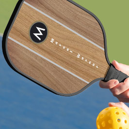 Stijlvolle Rustieke Houten Streep Monogram Pickleball Paddle