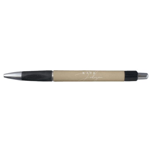 Stijlvolle Rustieke Kraft Onderschrift Monogram Pen (Voorkant)
