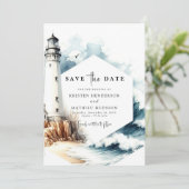 Stijlvolle rustieke Romance vuurtoren bruiloft Save The Date (Staand voorkant)