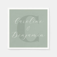 Stijlvolle Rustieke Sage Groene Monogram Script Na