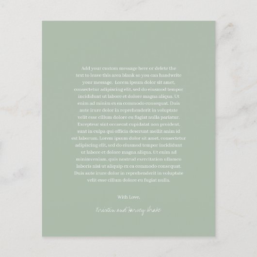 Stijlvolle Sage Green Budget Wedding Bedankt Card (Achterkant)