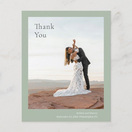 Stijlvolle Sage Green Budget Wedding Bedankt Card (Voorkant)
