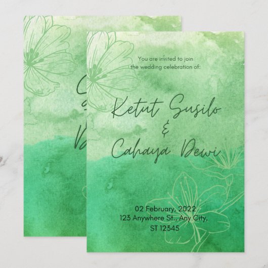 Stijlvolle Sage Green Elegant Wedding Invites Kaart (Voorkant / Achterkant)