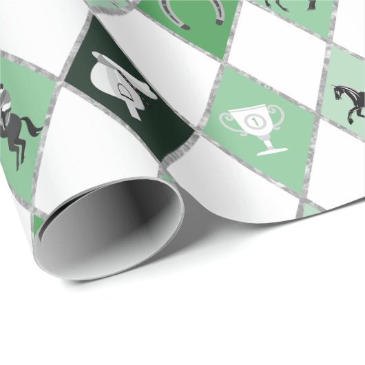 Stijlvolle Sage Green Equestrian Diamond Pattern Cadeaupapier (Rol Hoek)