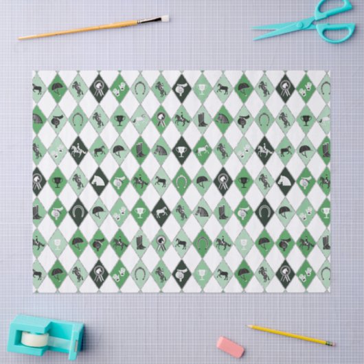 Stijlvolle Sage Green Equestrian Diamond Pattern Tissuepapier (Craft)