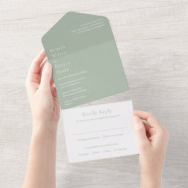 Stijlvolle Sage Green Modern Wedding All In One Uitnodiging