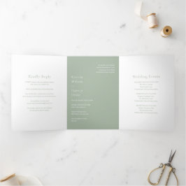 Stijlvolle Sage Green Modern Wedding Drieluik Uitnodiging
