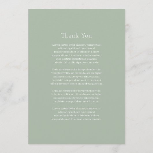 Stijlvolle Sage Green Modern Wedding Menu (Achterkant)