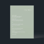 Stijlvolle Sage Green Modern Wedding Menu<br><div class="desc">Modern huwelijksmenu met een eenvoudig maar elegant ontwerp.</div>