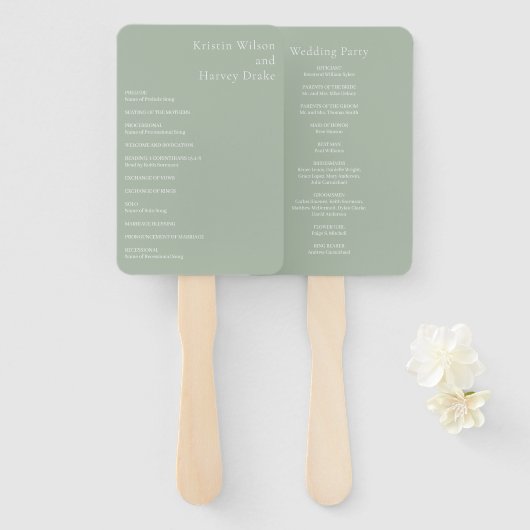 Stijlvolle Sage Green Modern Wedding Programma Handwaaier (Voorkant en achterkant)
