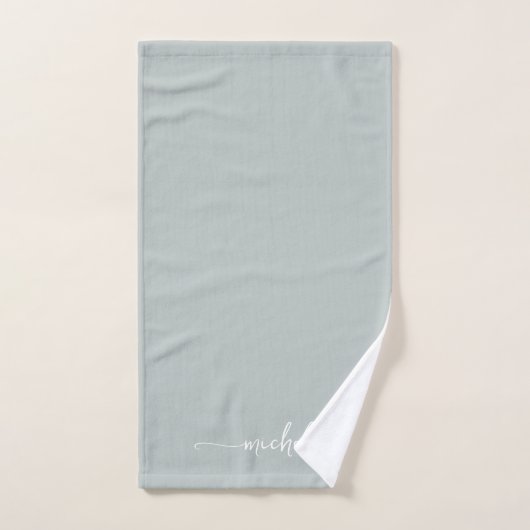 Stijlvolle Sage Green Monogram Naam Script Handtek Handdoek (Handdoek)