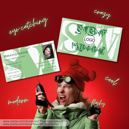 Stijlvolle Sage Green White Photo Logo en Monogram Visitekaartje