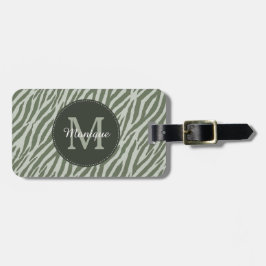 Stijlvolle Sage Green Zebra Print Monogram en naam Bagagelabel