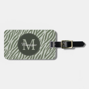 Stijlvolle Sage Green Zebra Print Monogram en naam Bagagelabel
