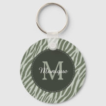 Stijlvolle Sage Green Zebra Print Monogram en naam