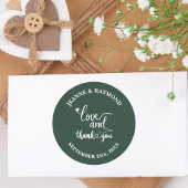 Stijlvolle Sage Groene Liefde en Dank U Bruiloft Ronde Sticker