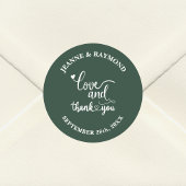 Stijlvolle Sage Groene Liefde en Dank U Bruiloft Ronde Sticker