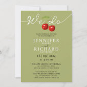 Stijlvolle salie en rode kersen en QR code bruilof Kaart (Voorkant)