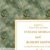 Stijlvolle saliegroen gouden bladervulling trouwui kaart