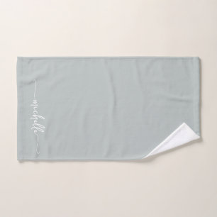 Stijlvolle saliegroene monogram naam script handte handdoek