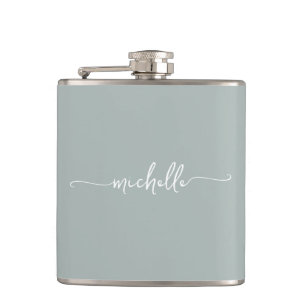 Stijlvolle saliegroene monogram naam script heupfles