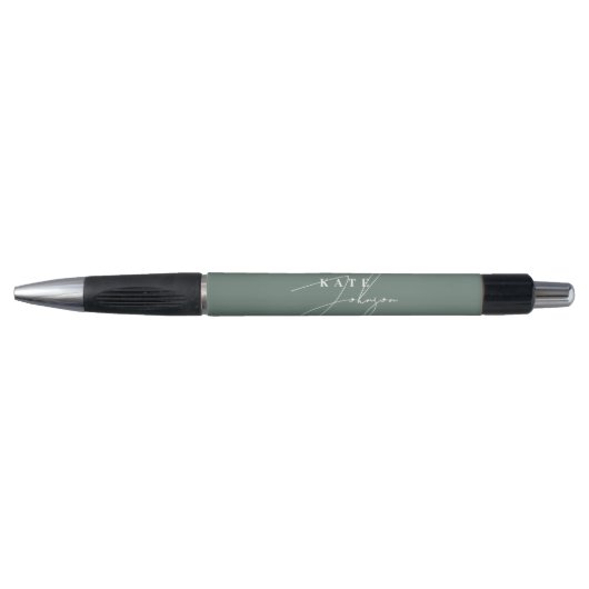 Stijlvolle Saliegroene Onderschrift Monogram Pen (Voorkant)