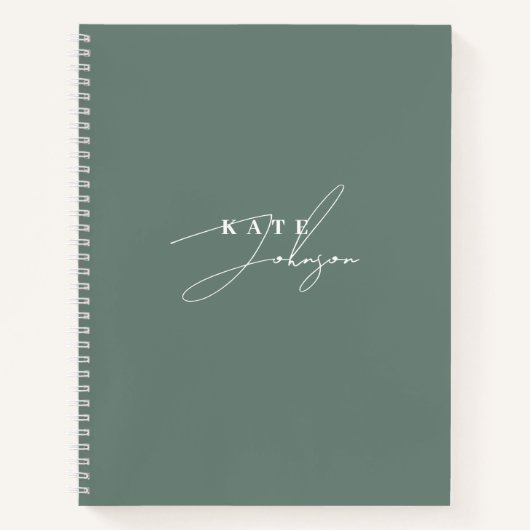 Stijlvolle Saliegroene Onderschrift Script Monogra Notitieboek (Voorkant)