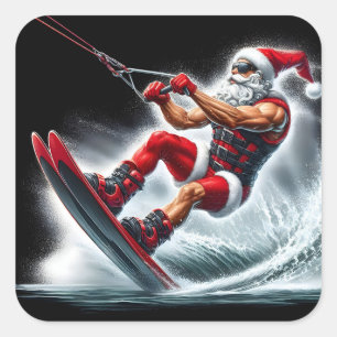 Stijlvolle Santa Water skiën deze vakantie Vierkante Sticker